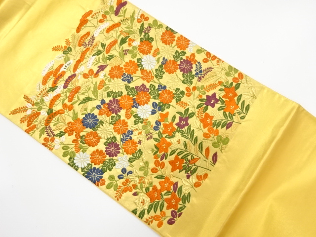JAPANESE KIMONO / ANTIQUE FUKURO OBI / SILK / WOVEN AUTUMN FLOWERS
